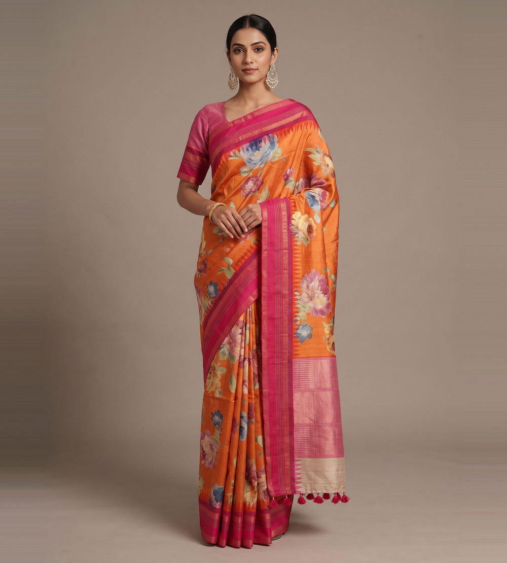 Orange Tussar Saree