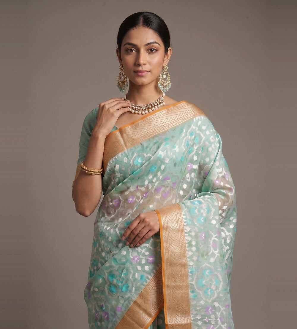 Blue Kora Organza Saree