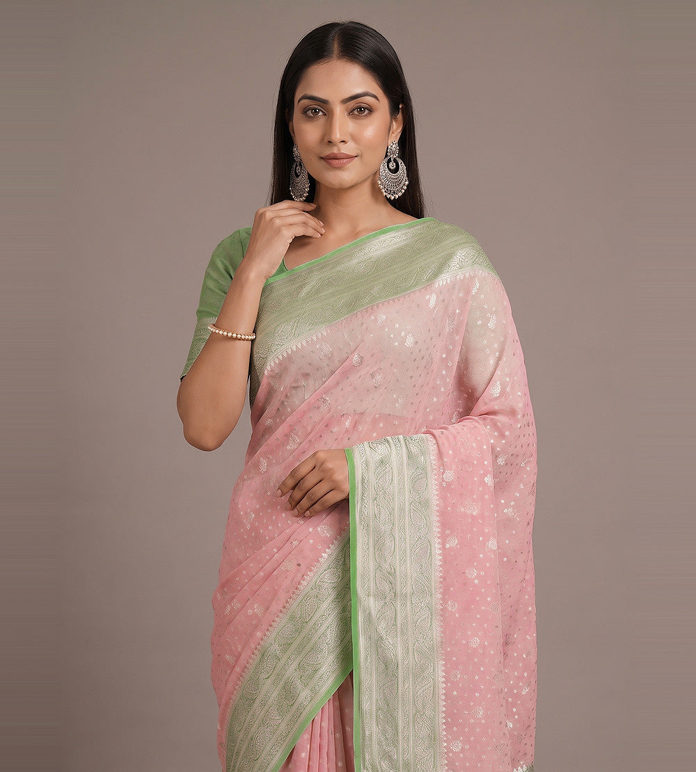 Light Pink Banarasi Georgette Saree