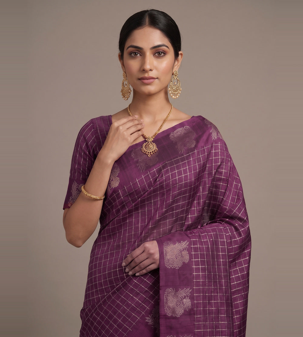 Purple Banarasi Tussar Saree