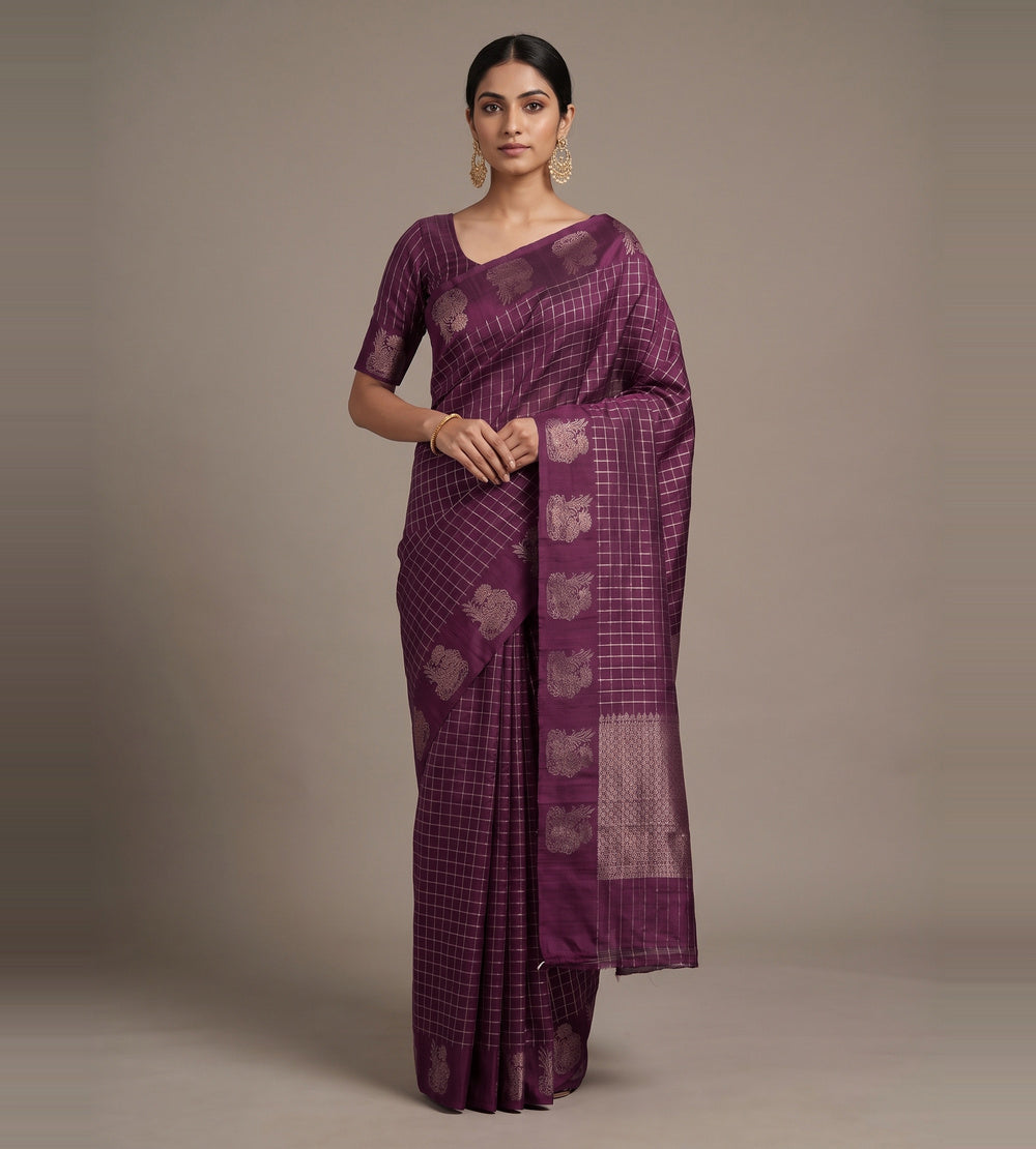 Purple Banarasi Tussar Saree