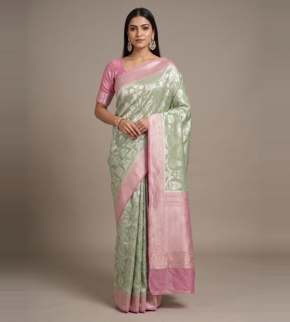 Green Banarasi Georgette Saree