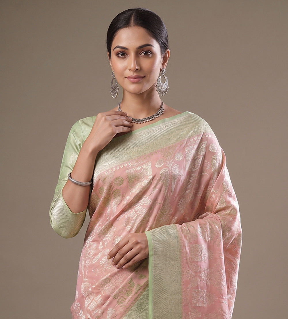 Peach Banarasi Georgette Saree