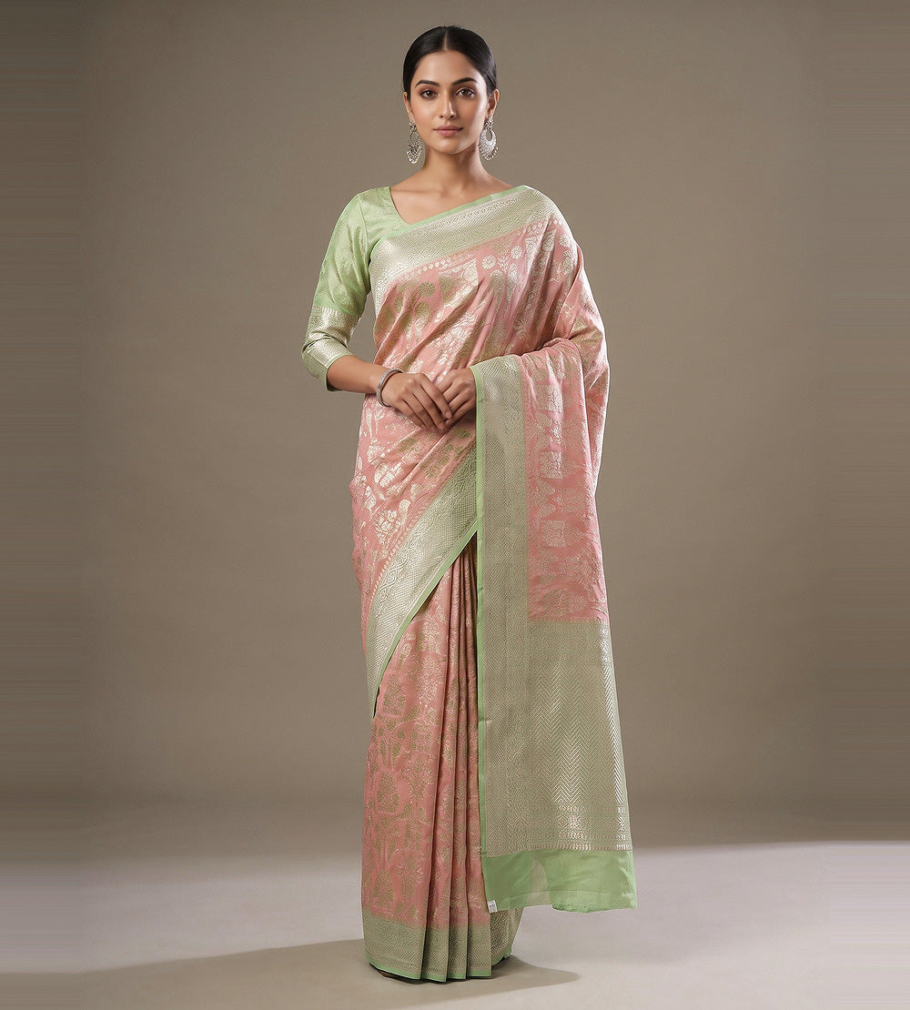 Peach Banarasi Georgette Saree