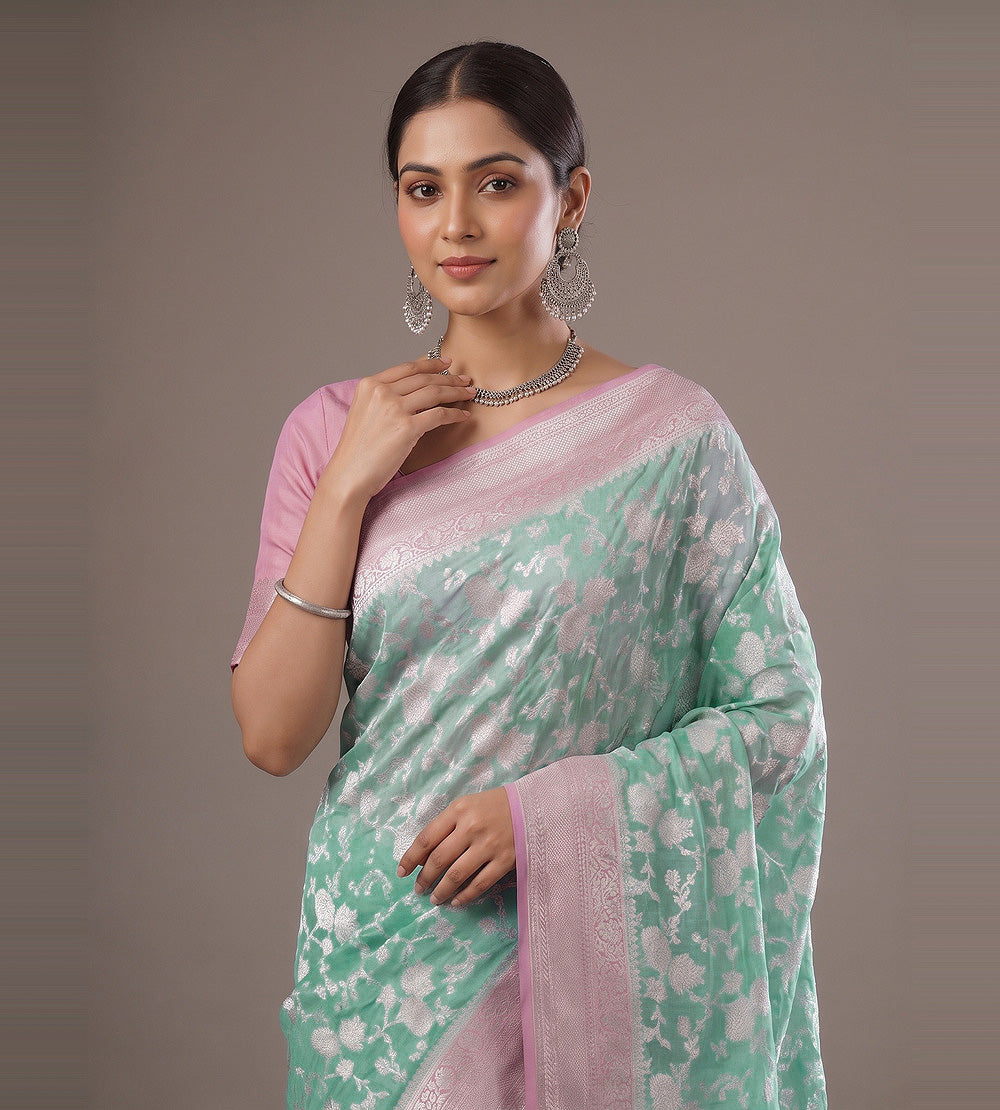 Blue Banarasi Georgette Saree