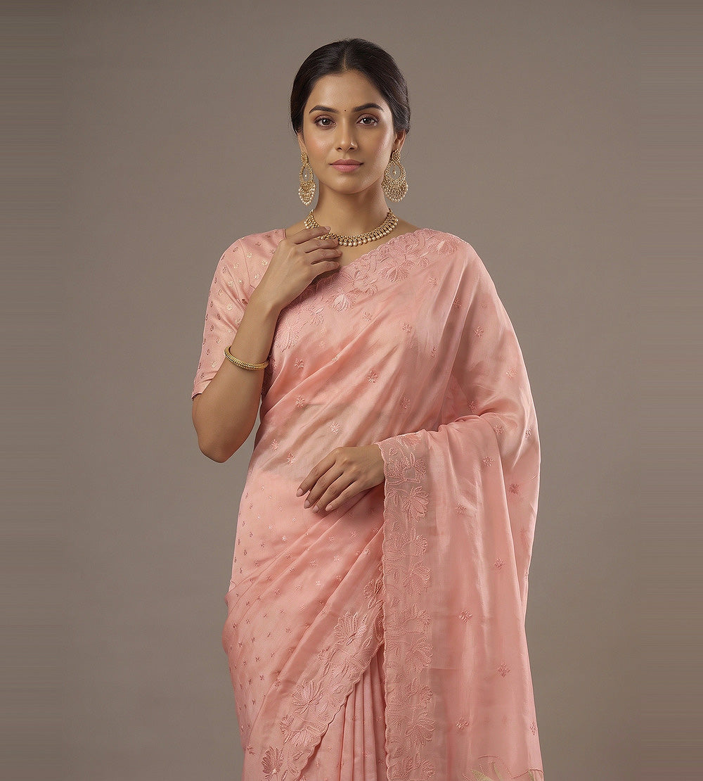 Peach Organza Saree