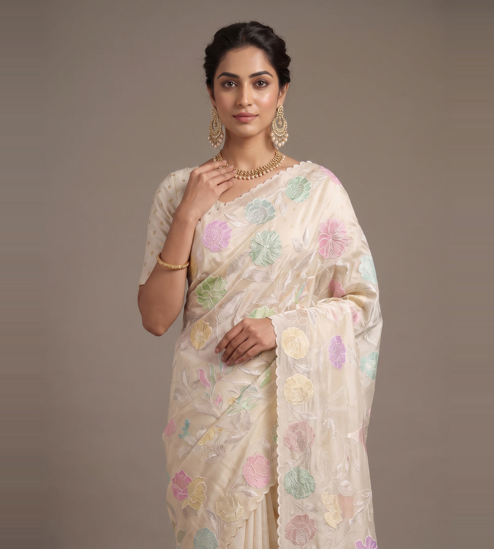 Creme Organza Saree