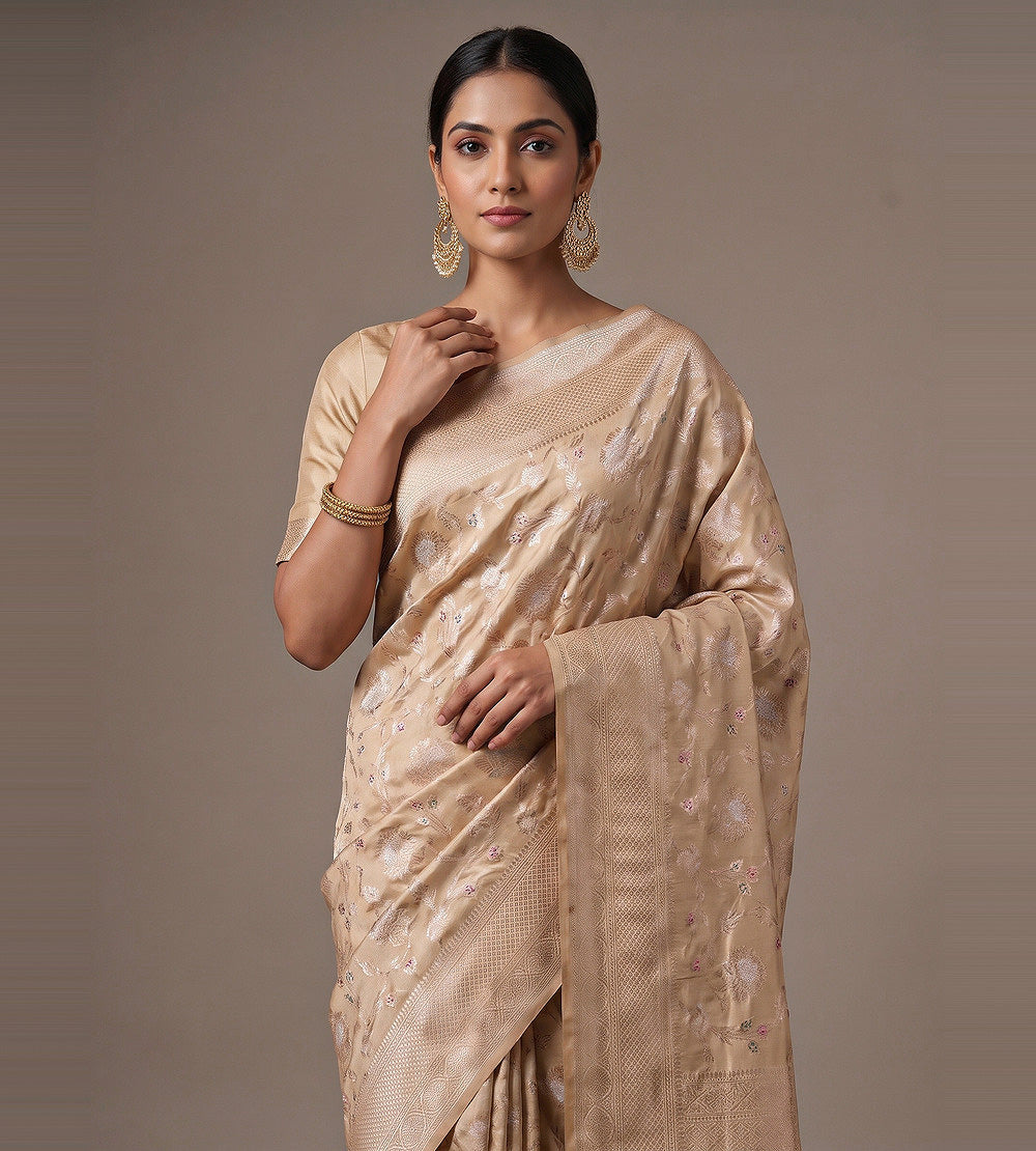 Beige Banarasi Silk Saree