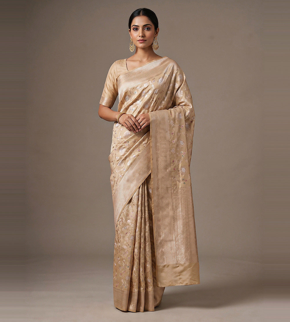 Beige Banarasi Silk Saree