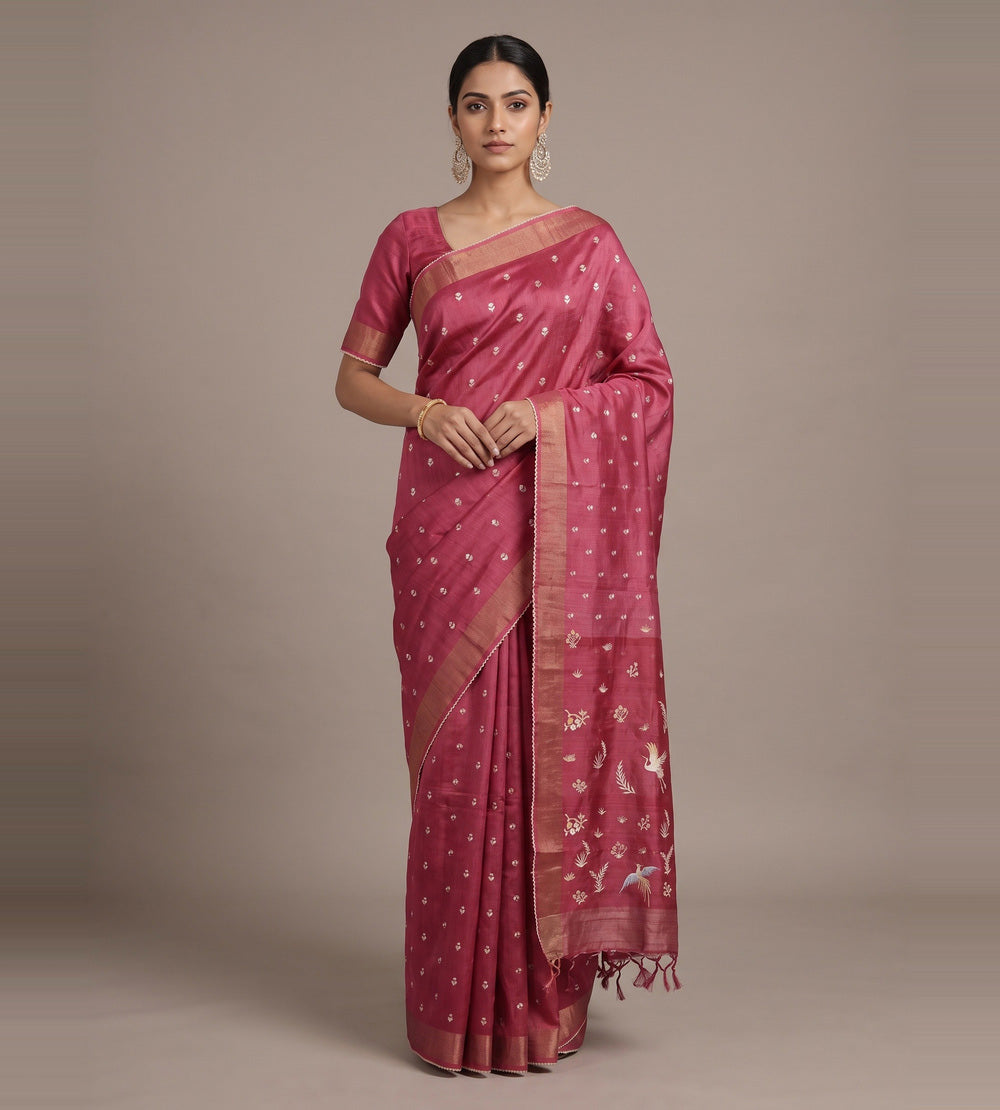 Pink Tussar Saree