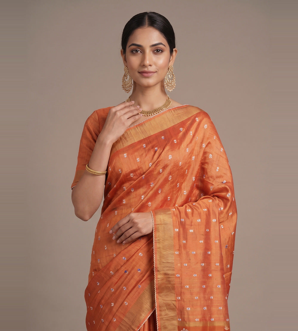 Rust Orange Tussar Saree