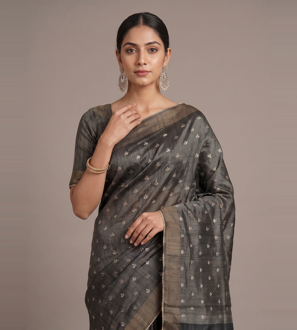 Grey Tussar Saree