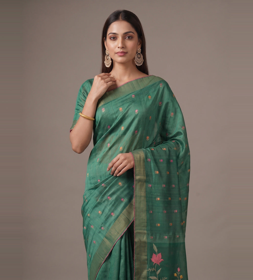 Green Tussar Saree