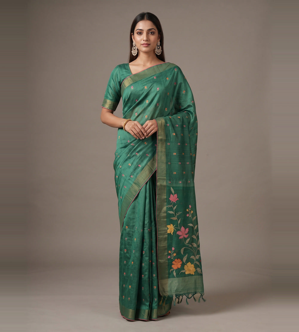 Green Tussar Saree
