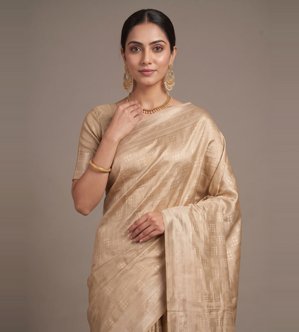 Beige Chaniya Silk Saree
