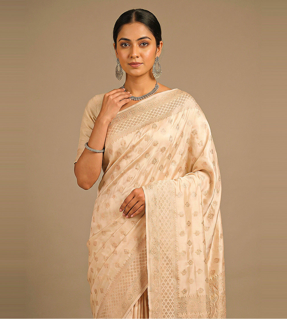 Beige Banarasi Silk Saree