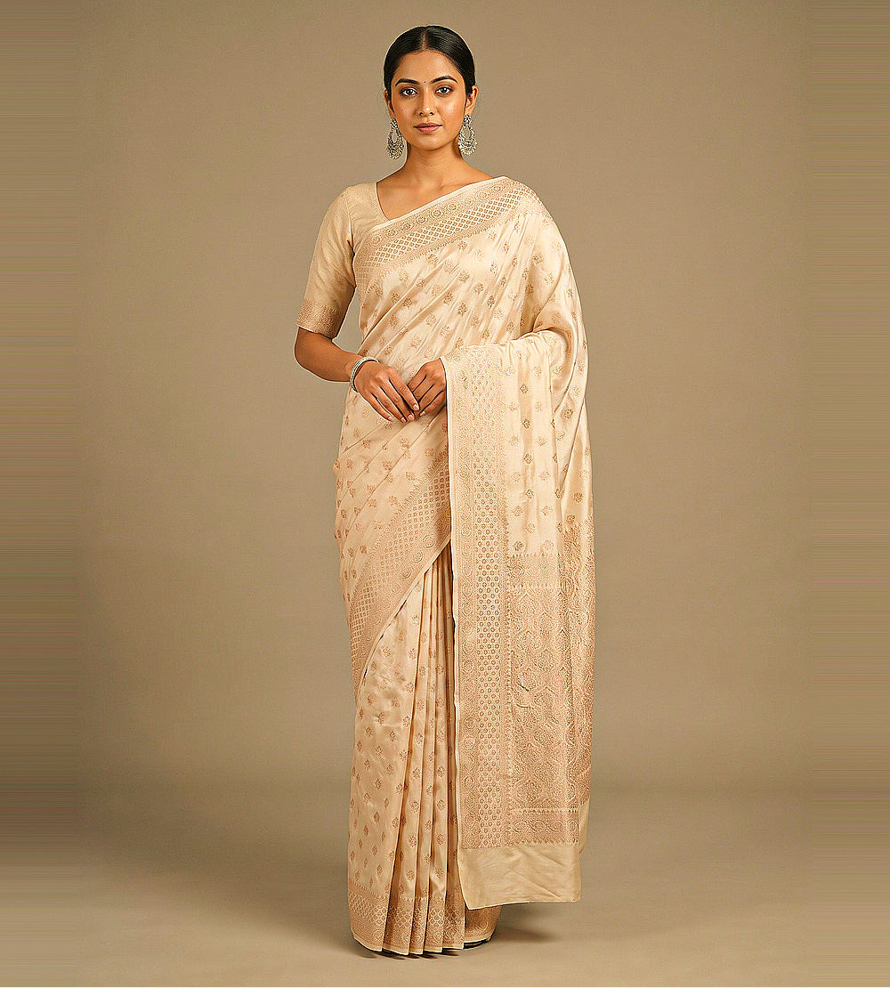 Beige Banarasi Silk Saree