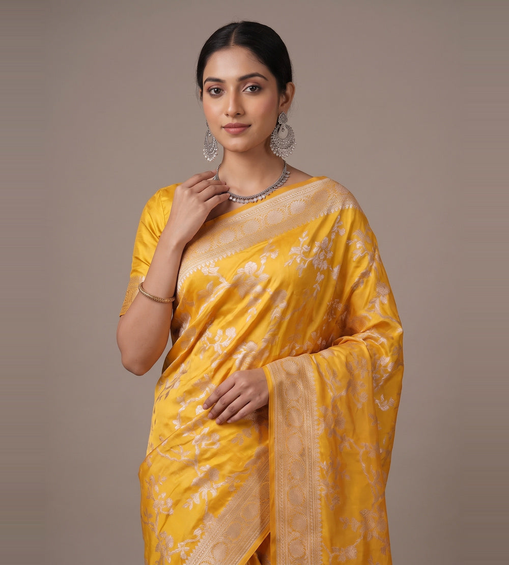 Yellow Banarasi Silk Saree