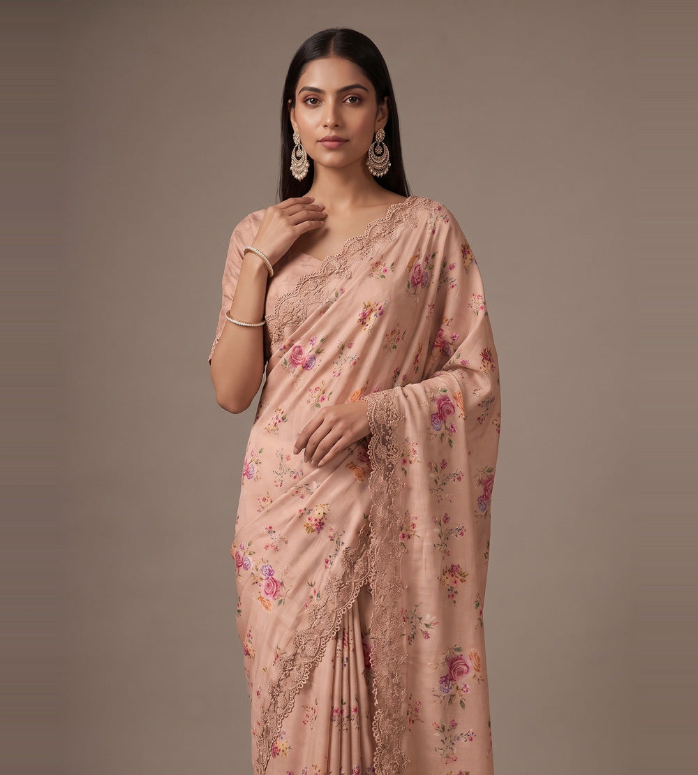 Dusty Peach Chiffon Saree