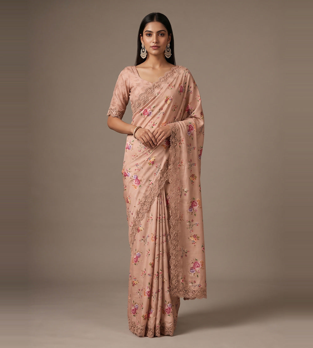 Dusty Peach Chiffon Saree