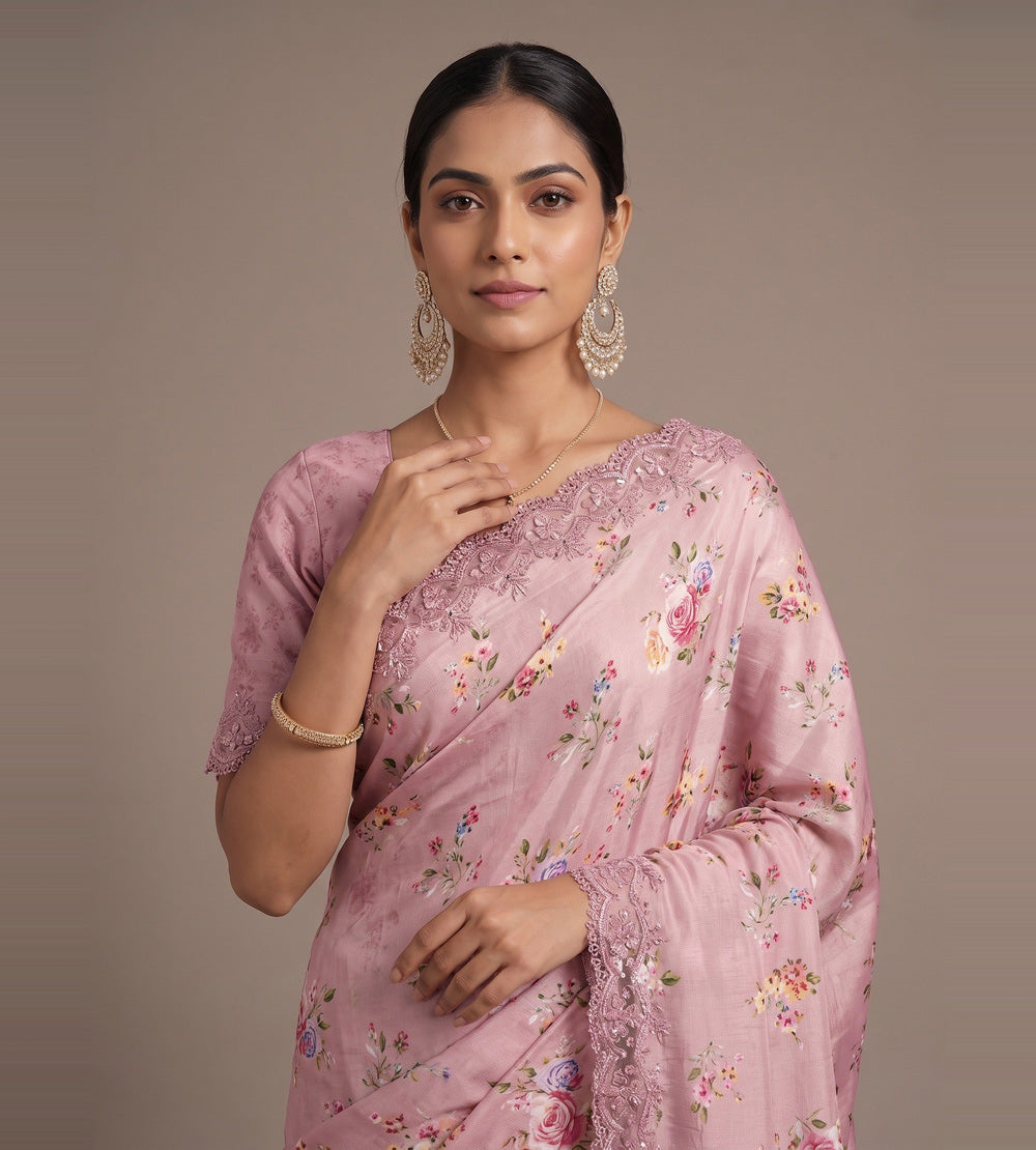 Mauve Pink Chiffon Saree