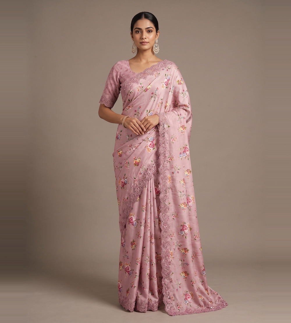 Mauve Pink Chiffon Saree