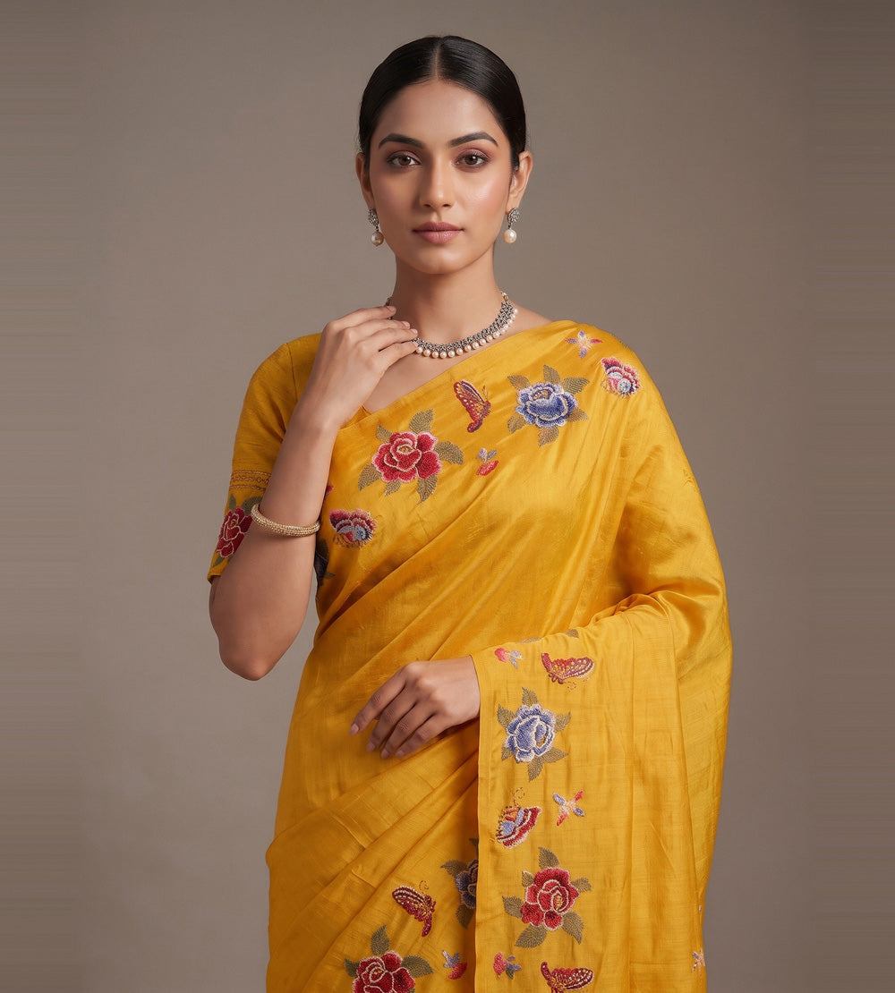 Yellow Tussar Saree