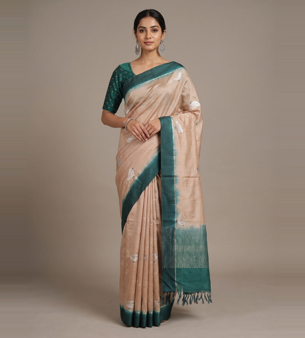 Beige Tussar Saree