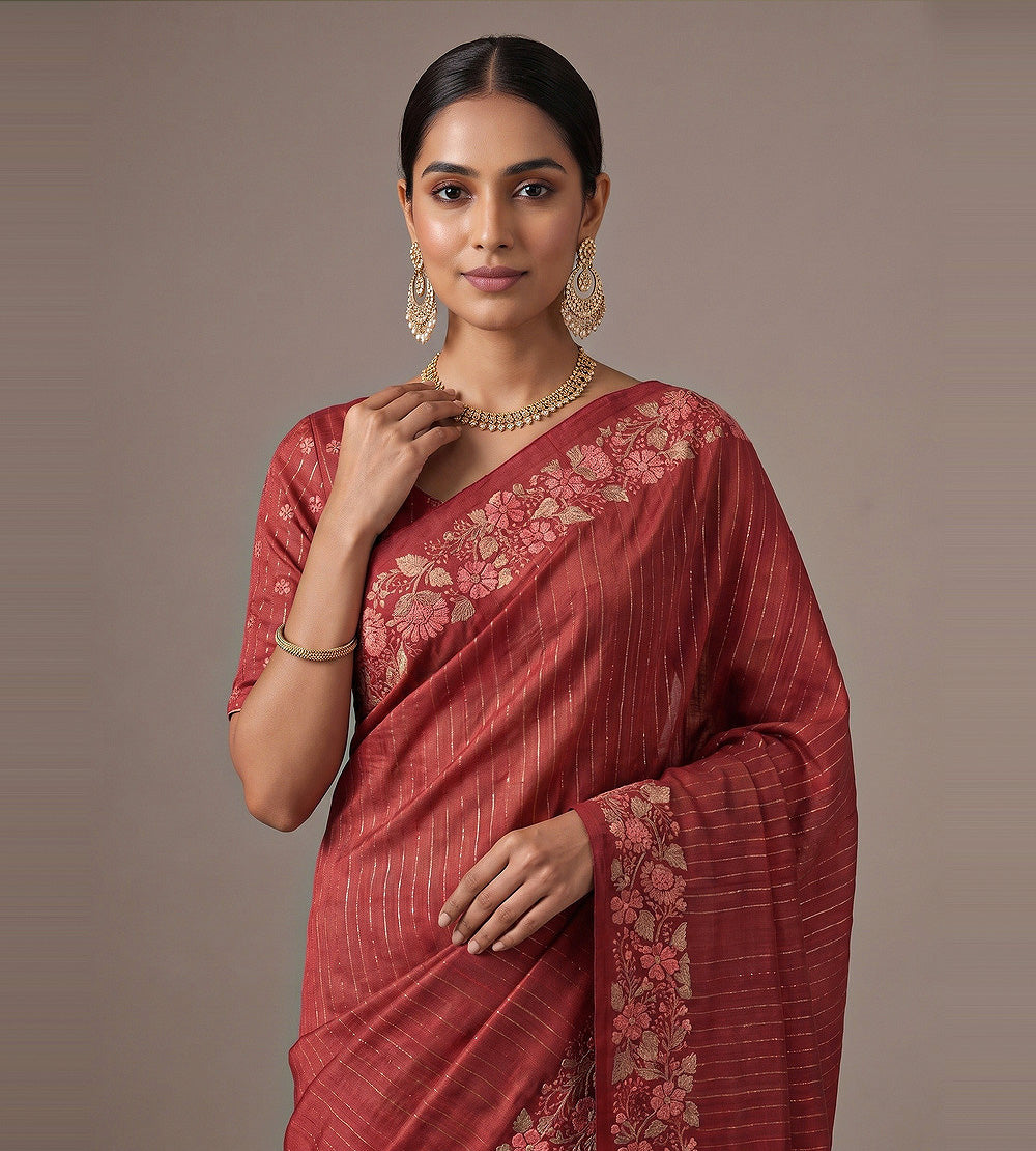 Maroon Tussar Saree