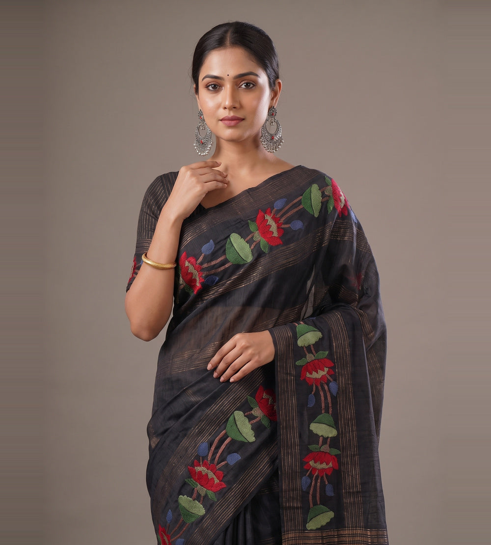 Black Tussar Saree