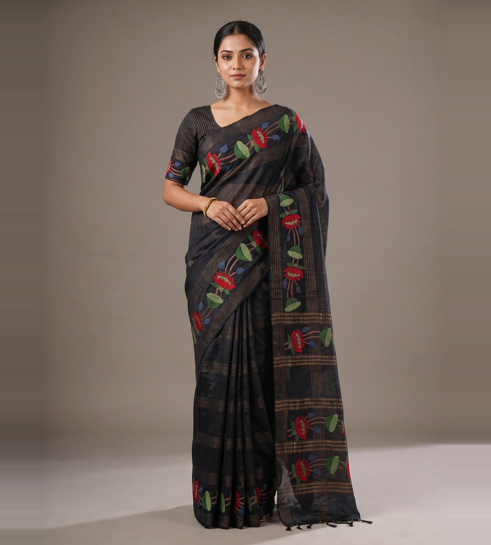 Black Tussar Saree