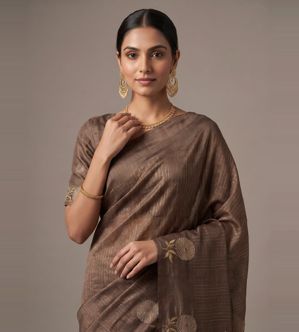 Brown Tussar Saree
