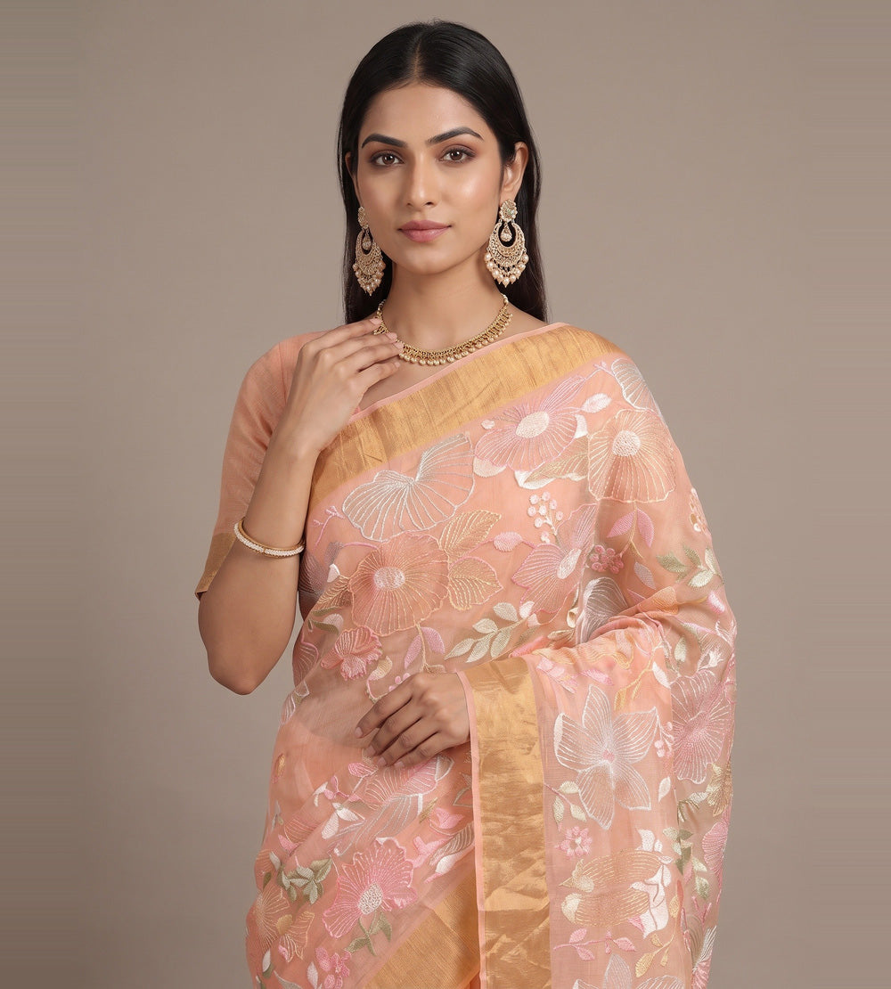 Light Peach Kota Silk Saree