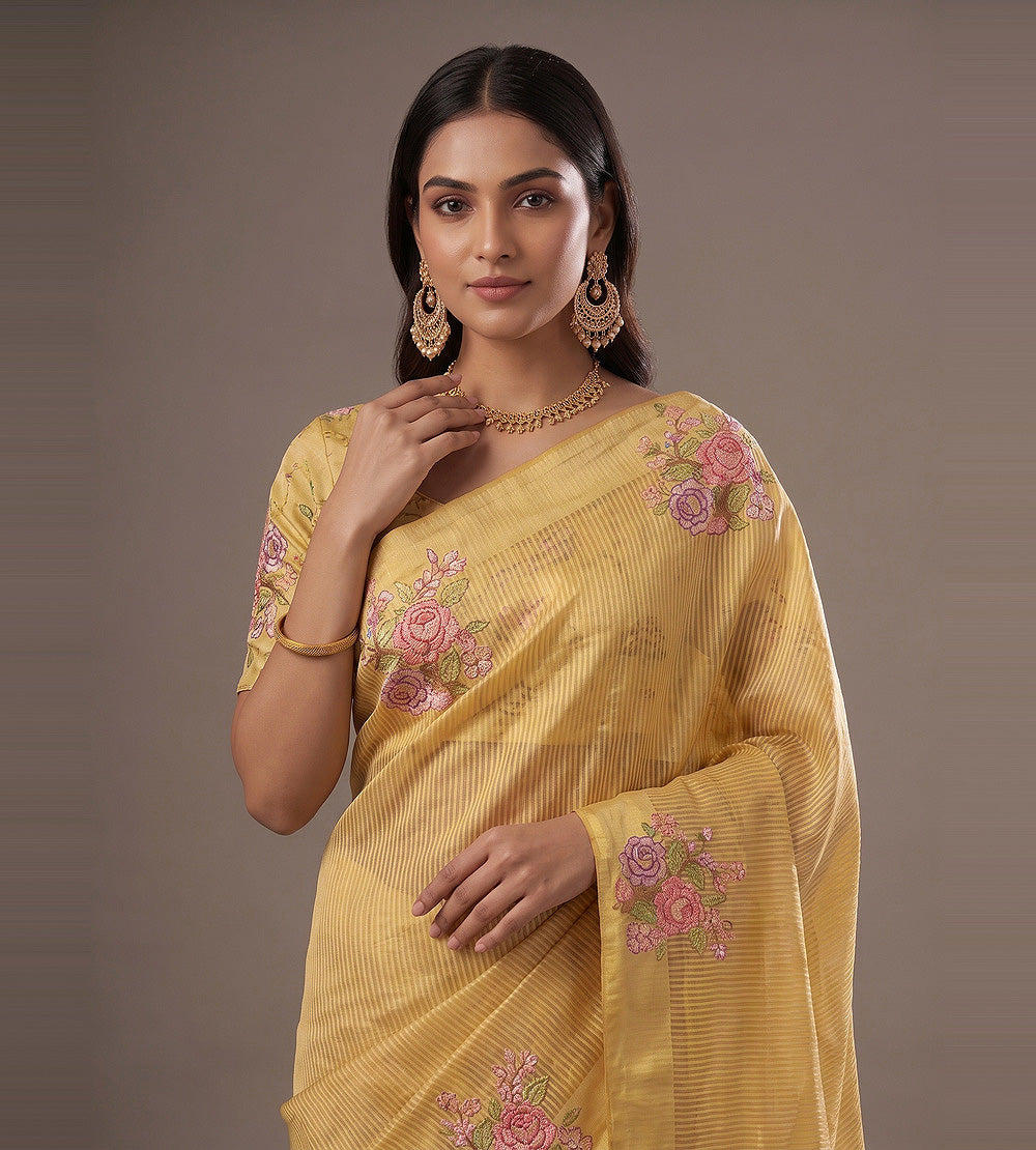 Yellow Tissue Tussar Saree