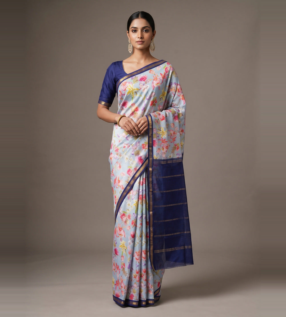 Pastel Blue Soft Silk Saree