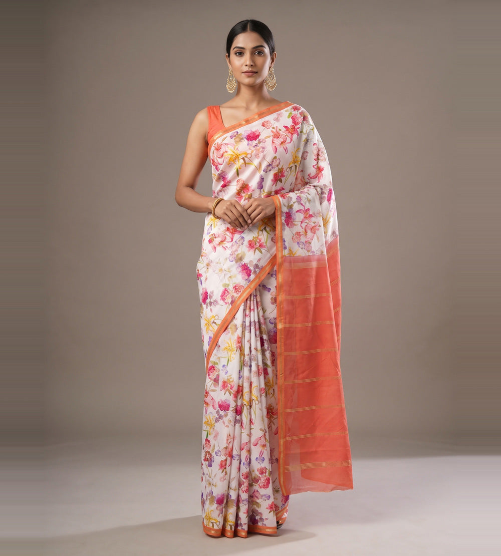 Off-White Soft Silk Saree