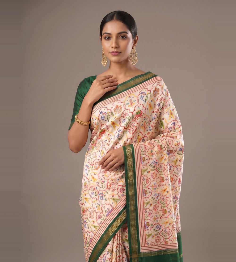 Off-White Soft Silk Saree