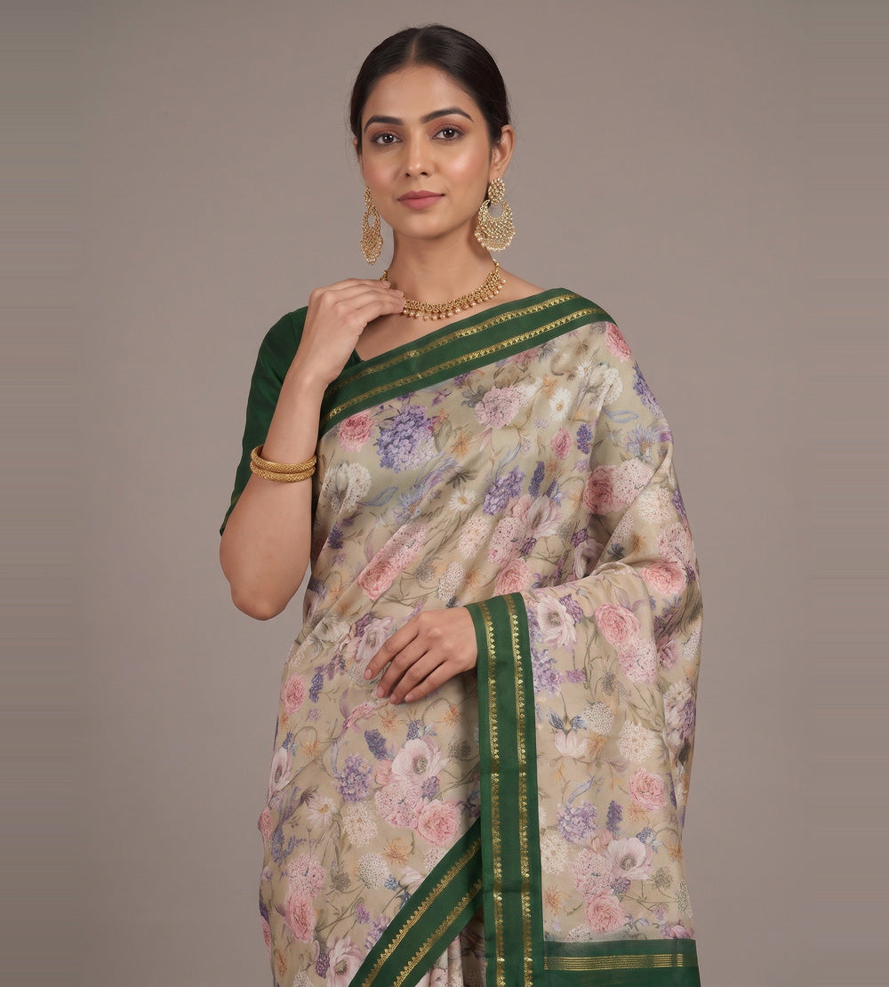 Olive Green Soft Silk Saree