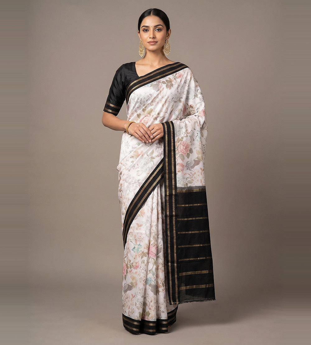 Off-White Soft Silk Saree