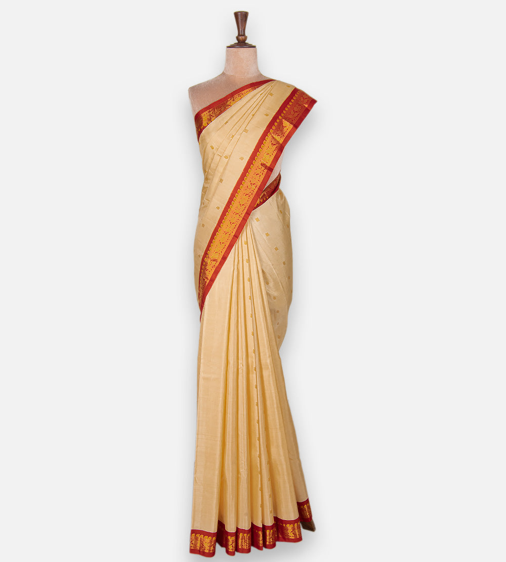 Beige Kanchipuram Silk Saree