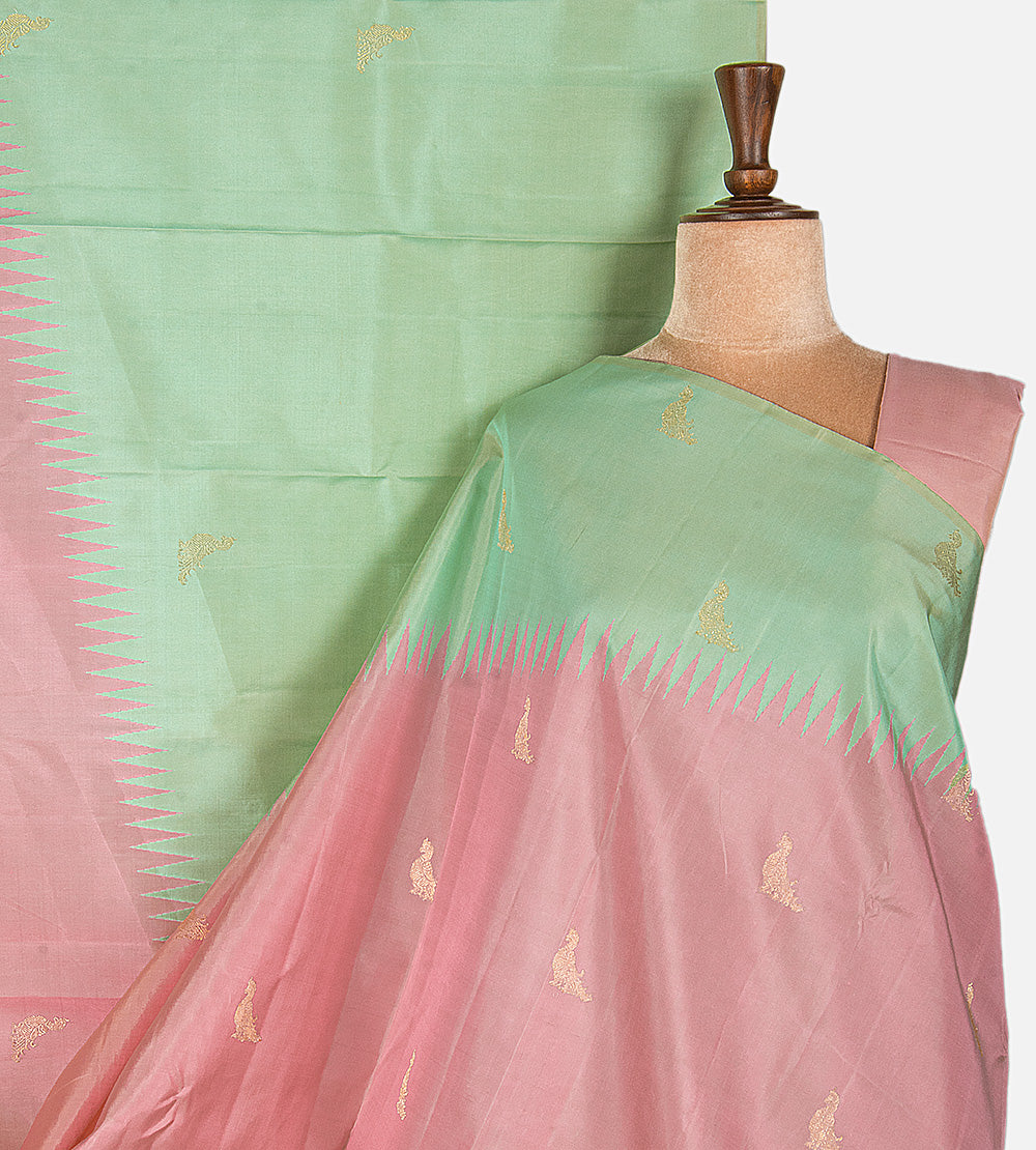 Pastel Green and Light Pink Kanchipuram Silk Saree
