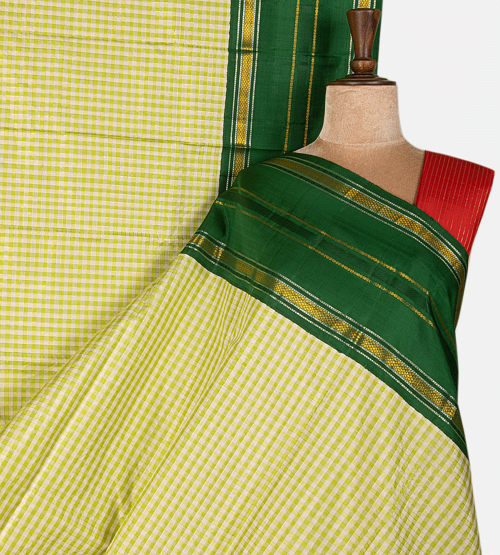 Green And Off-White Kanchipuram Silk Saree