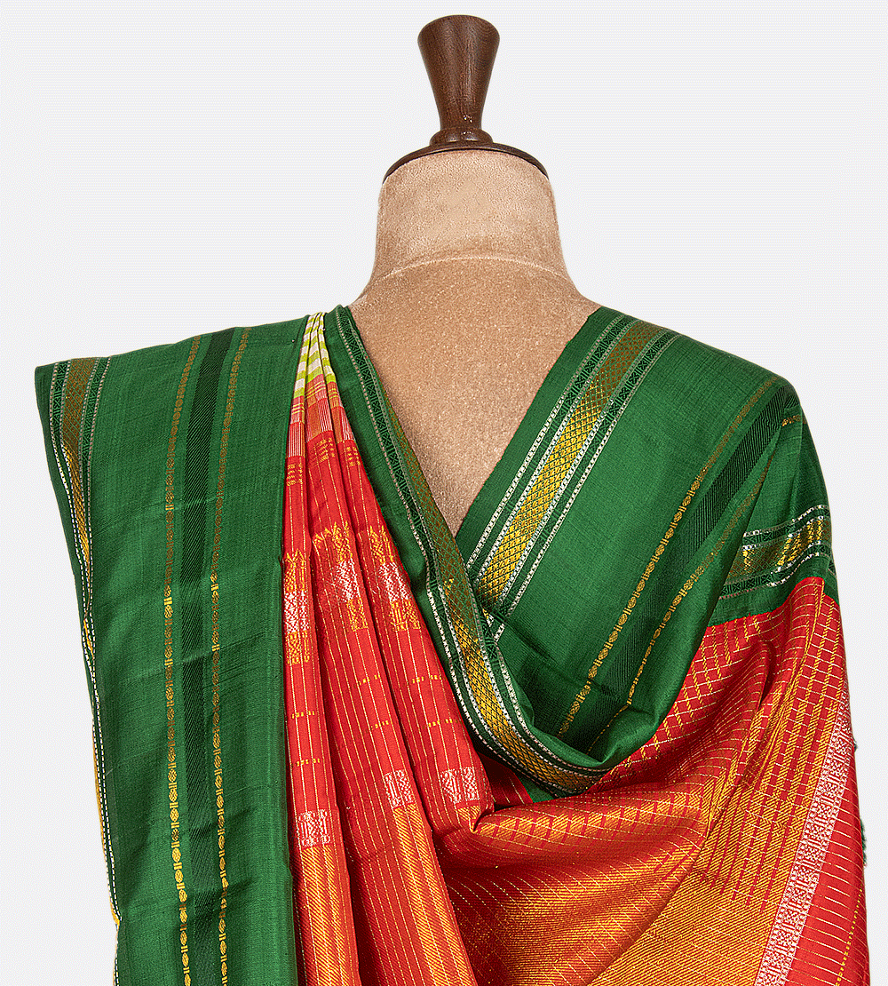 Green And Off-White Kanchipuram Silk Saree
