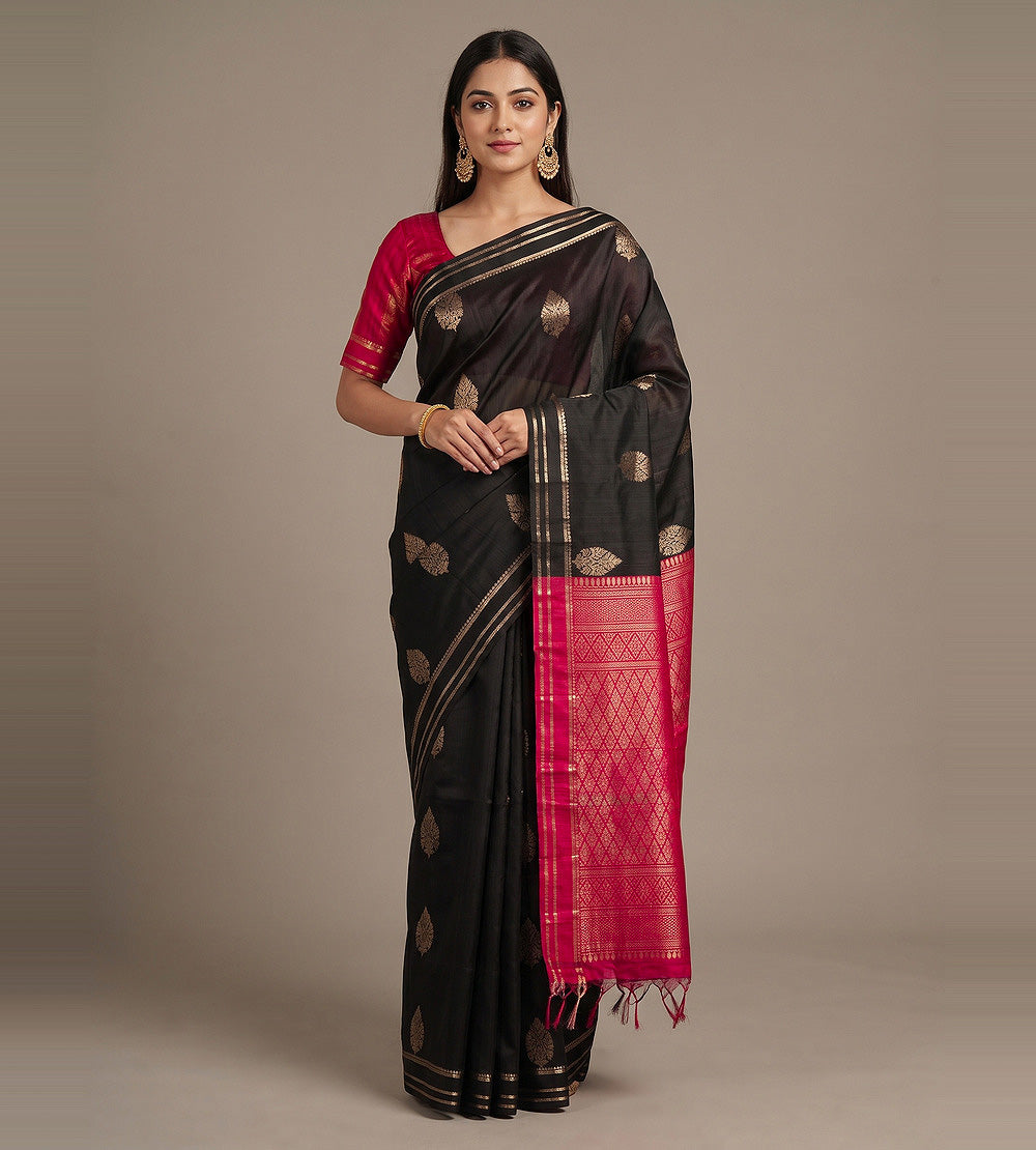 Black Raw Silk Saree