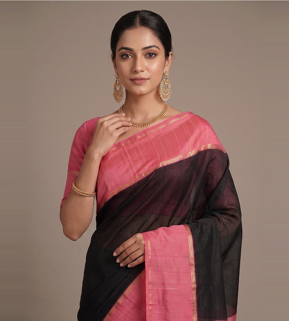 Black Raw Silk Saree