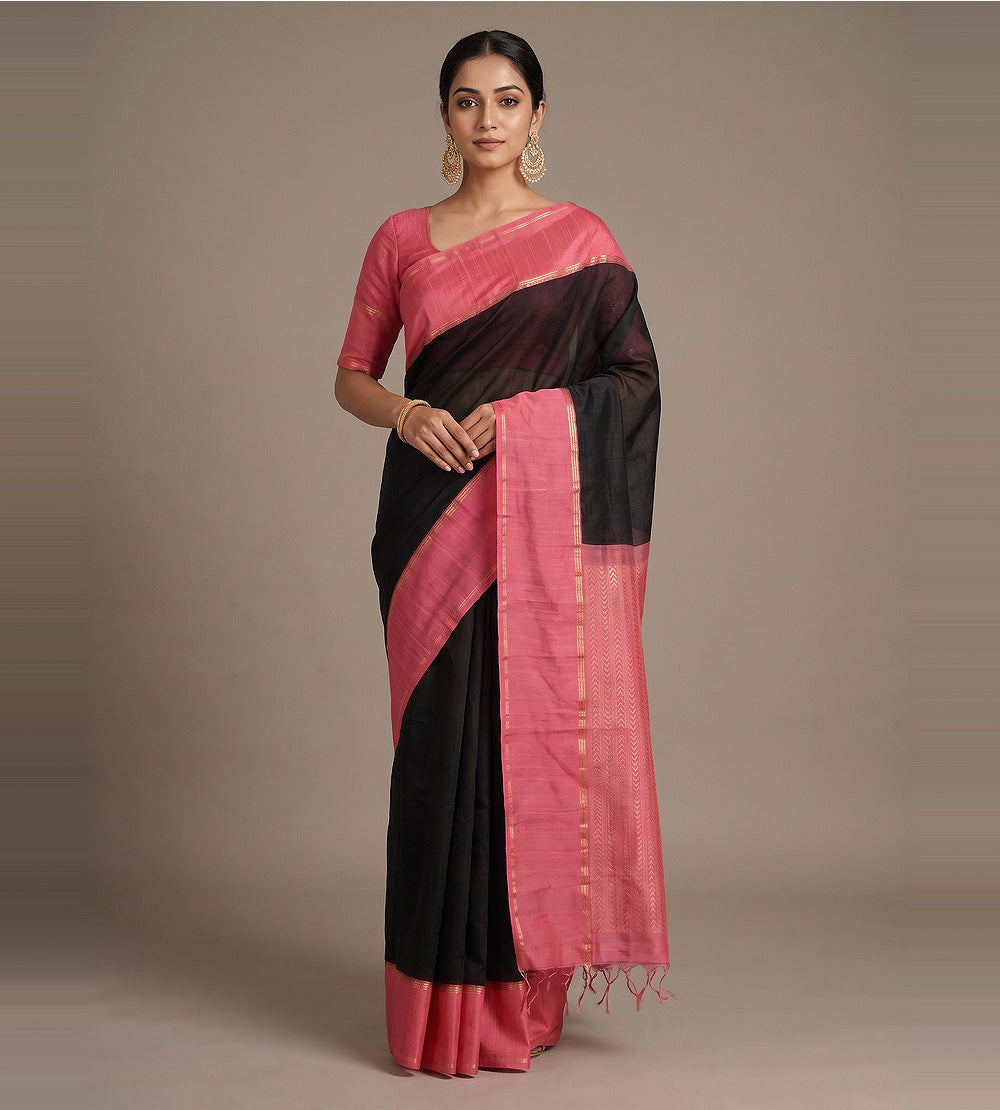 Black Raw Silk Saree