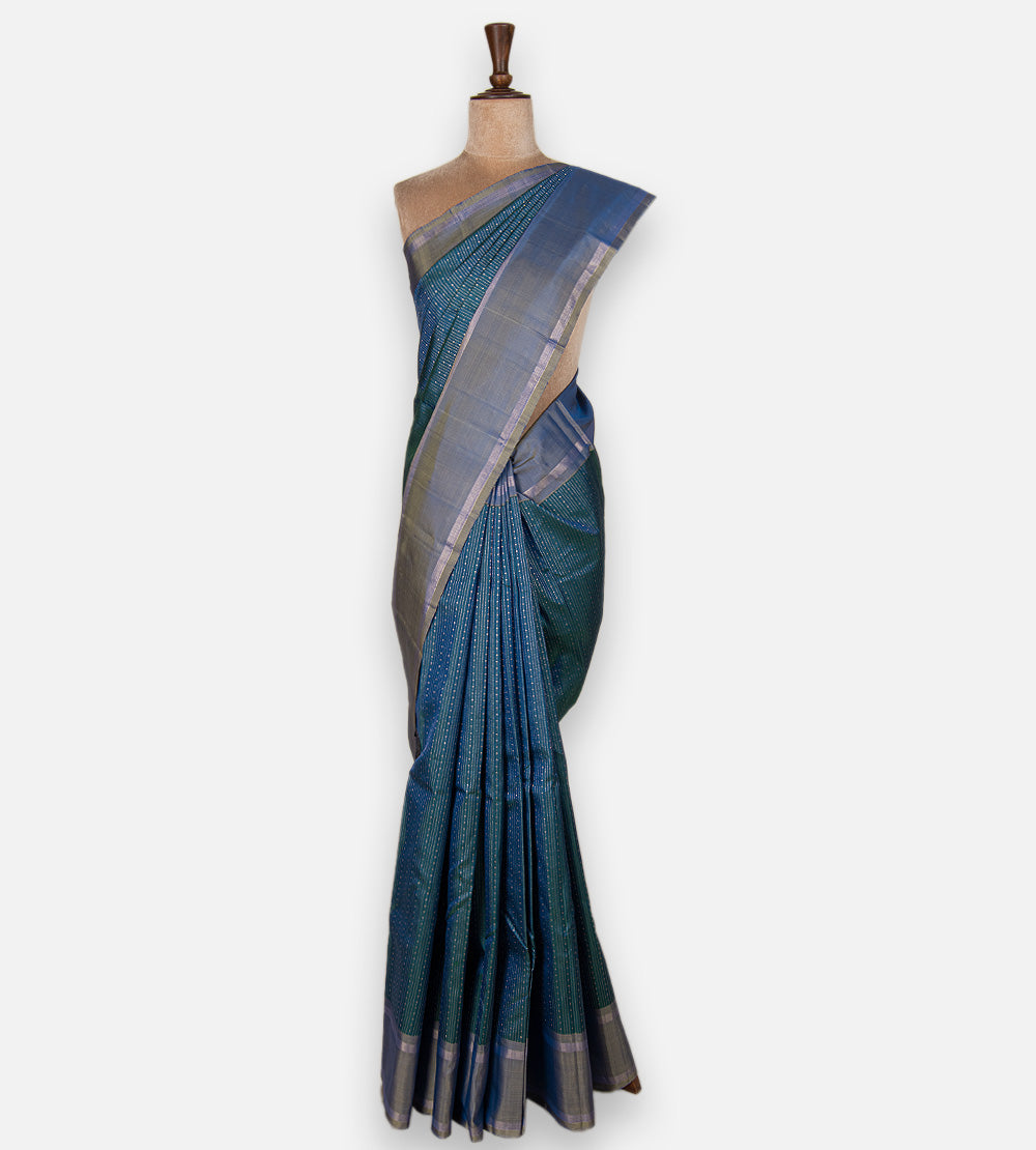 Peacock Blue Kanchipuram Silk Saree