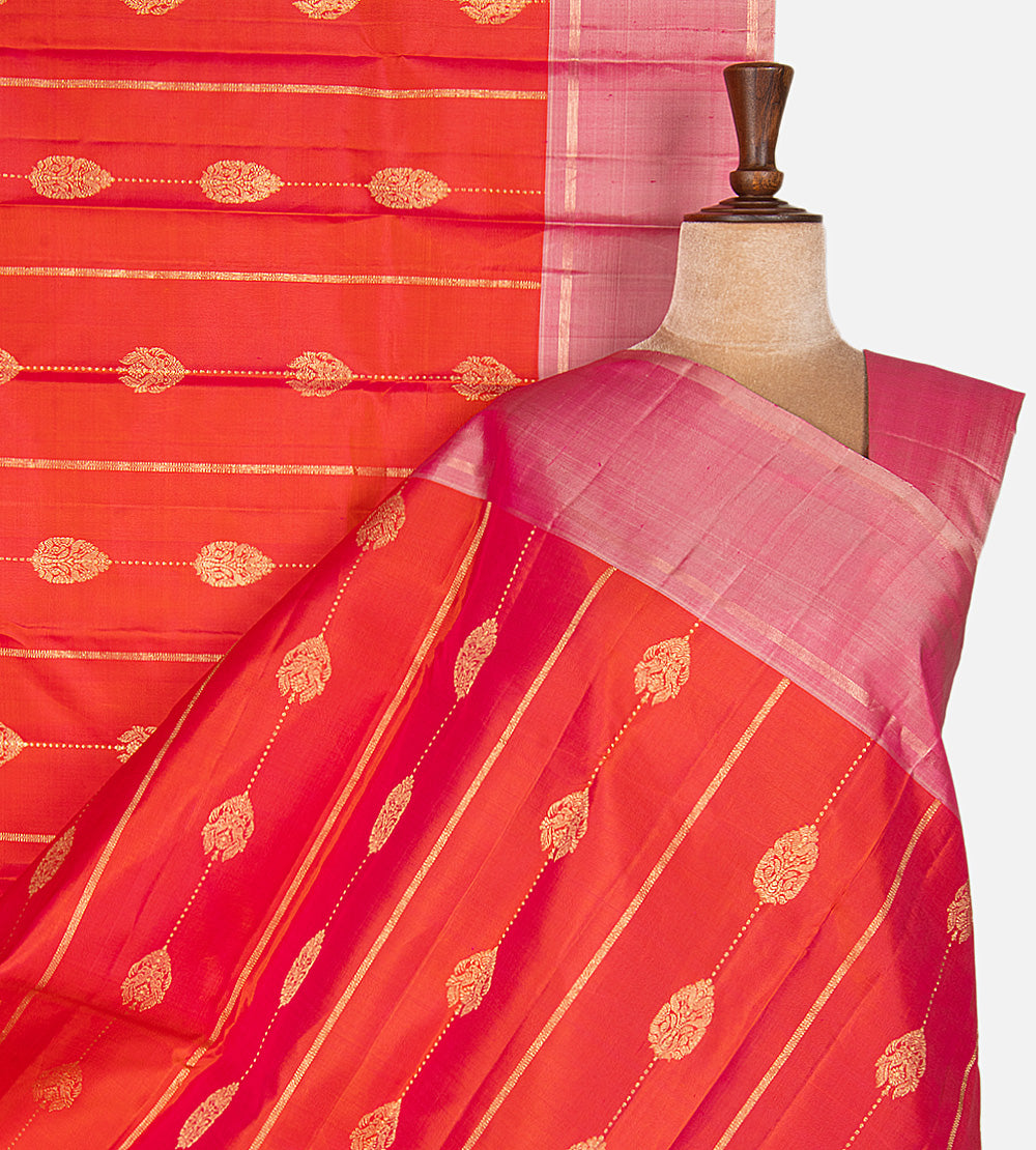 Pinkish Orange Kanchipuram Silk Saree