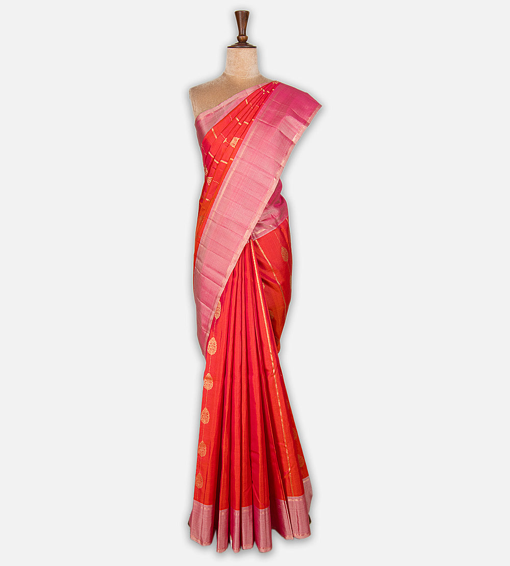 Pinkish Orange Kanchipuram Silk Saree