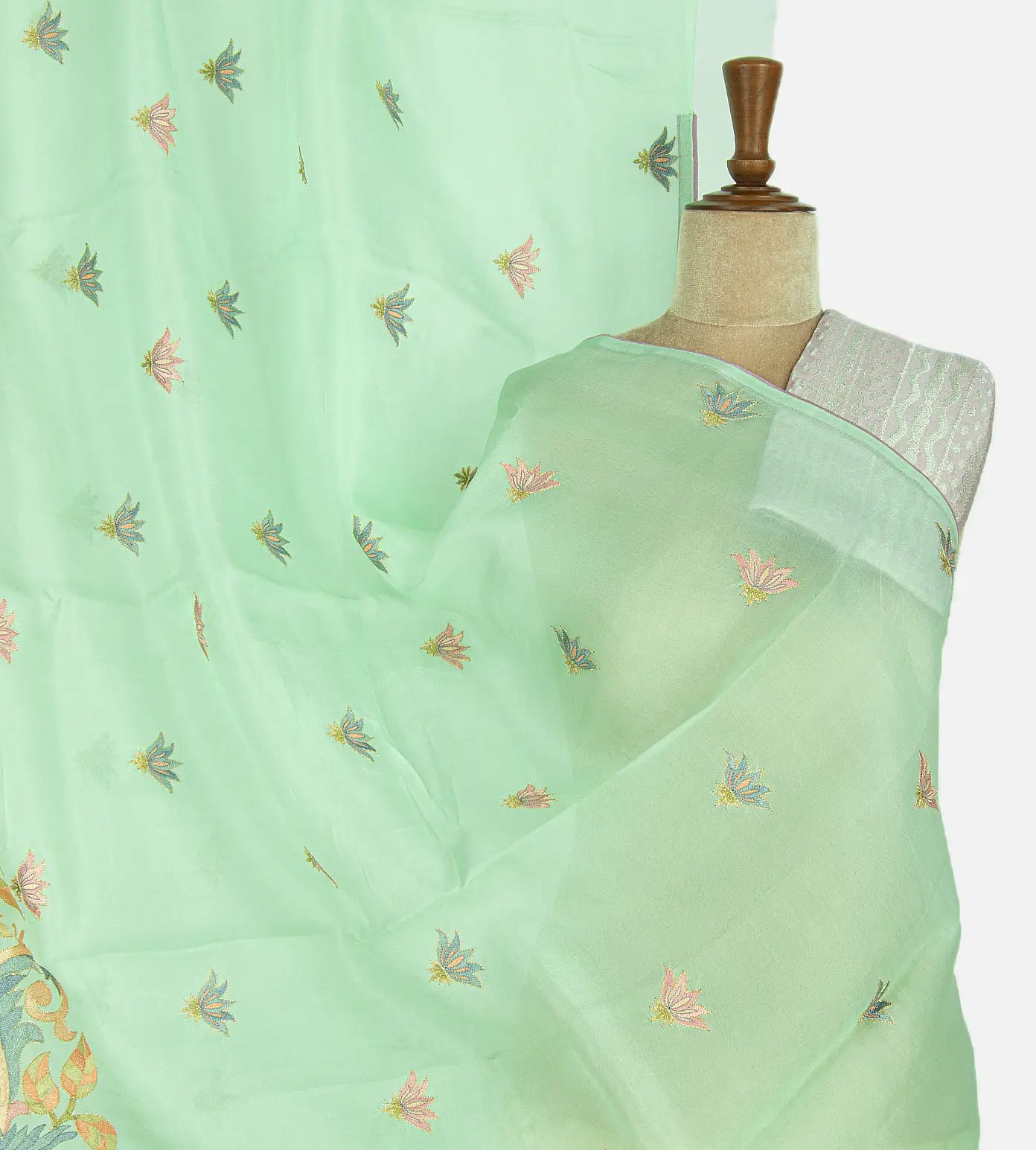 Pastel Green Organza Embroidery Saree